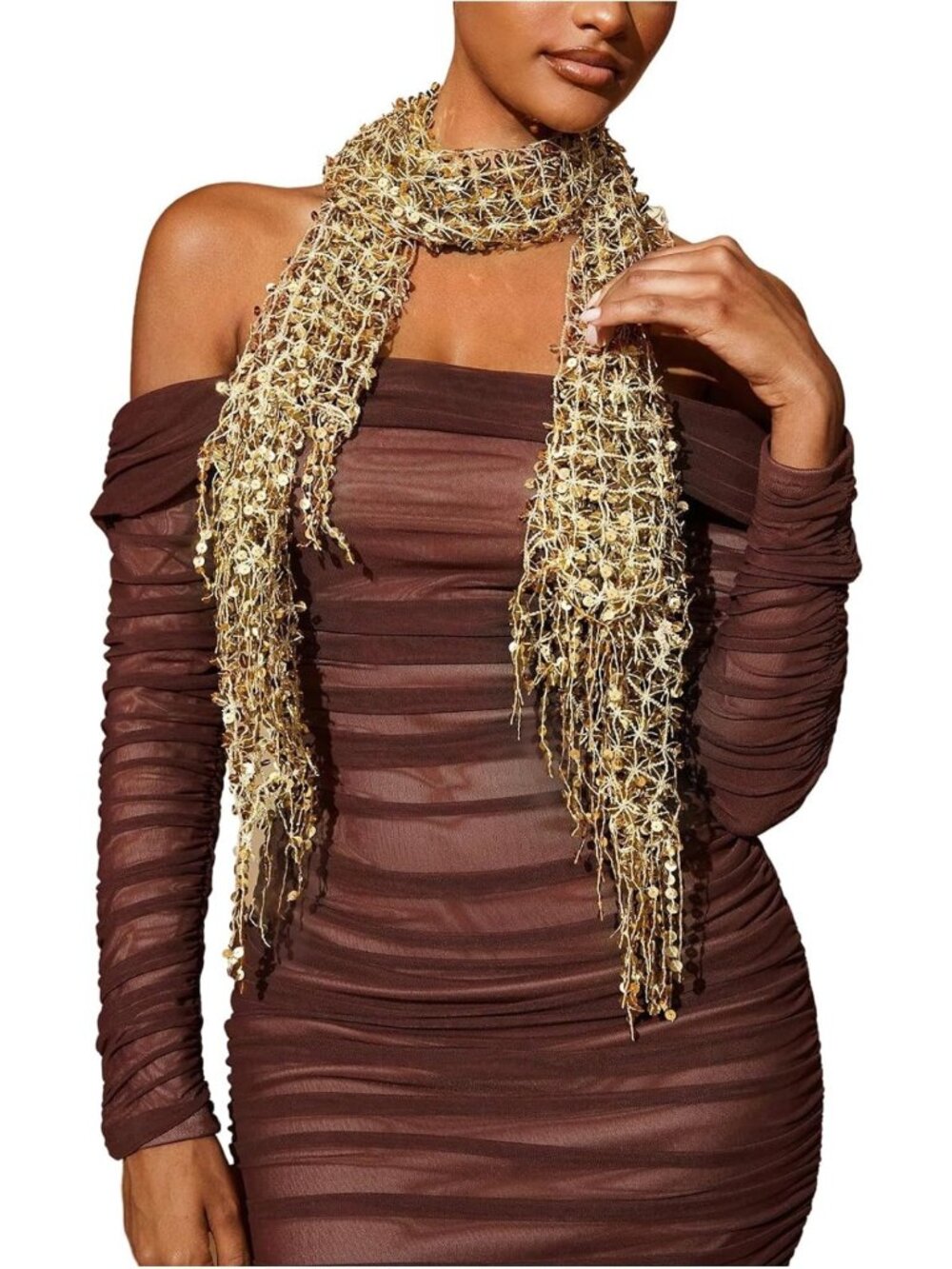 Sparkly Sequin Beaded Belly Dance Hip Scarf | Glitter Neck Headscarf Accessory